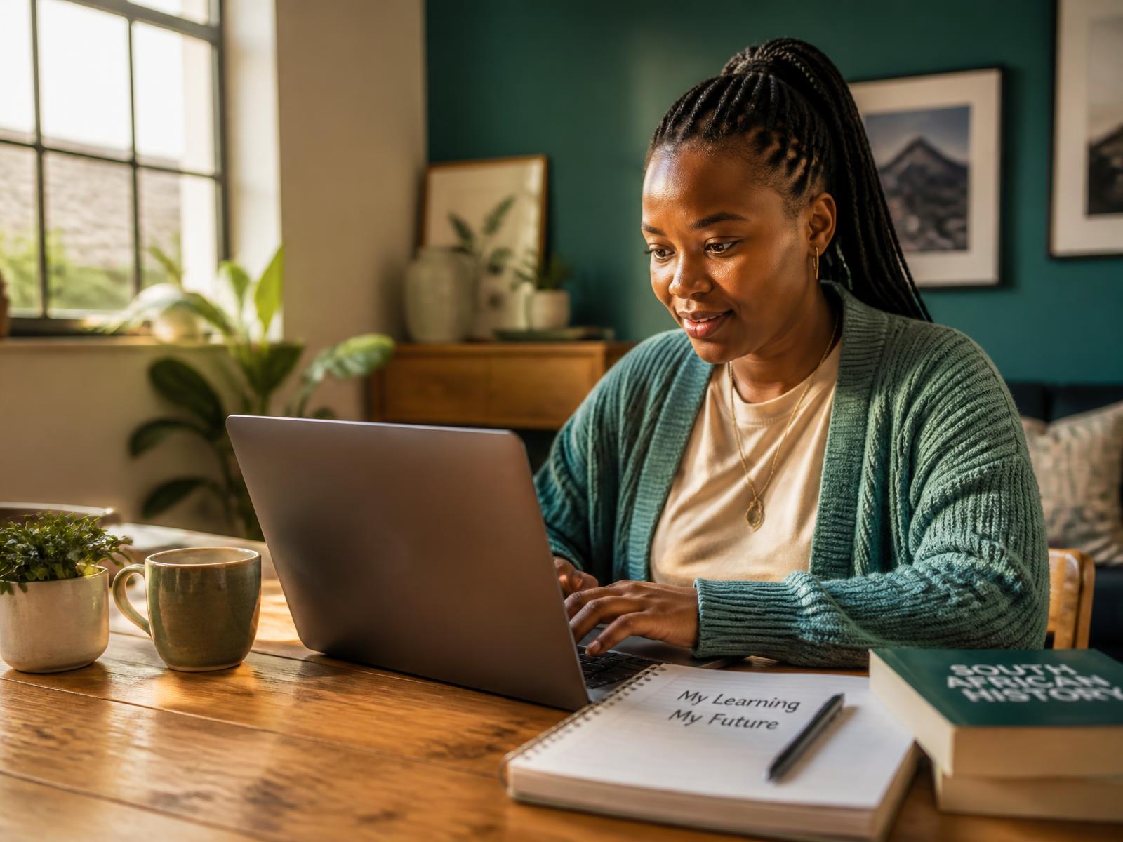 A learner studying a Gamechanger Skills course on a laptop at home